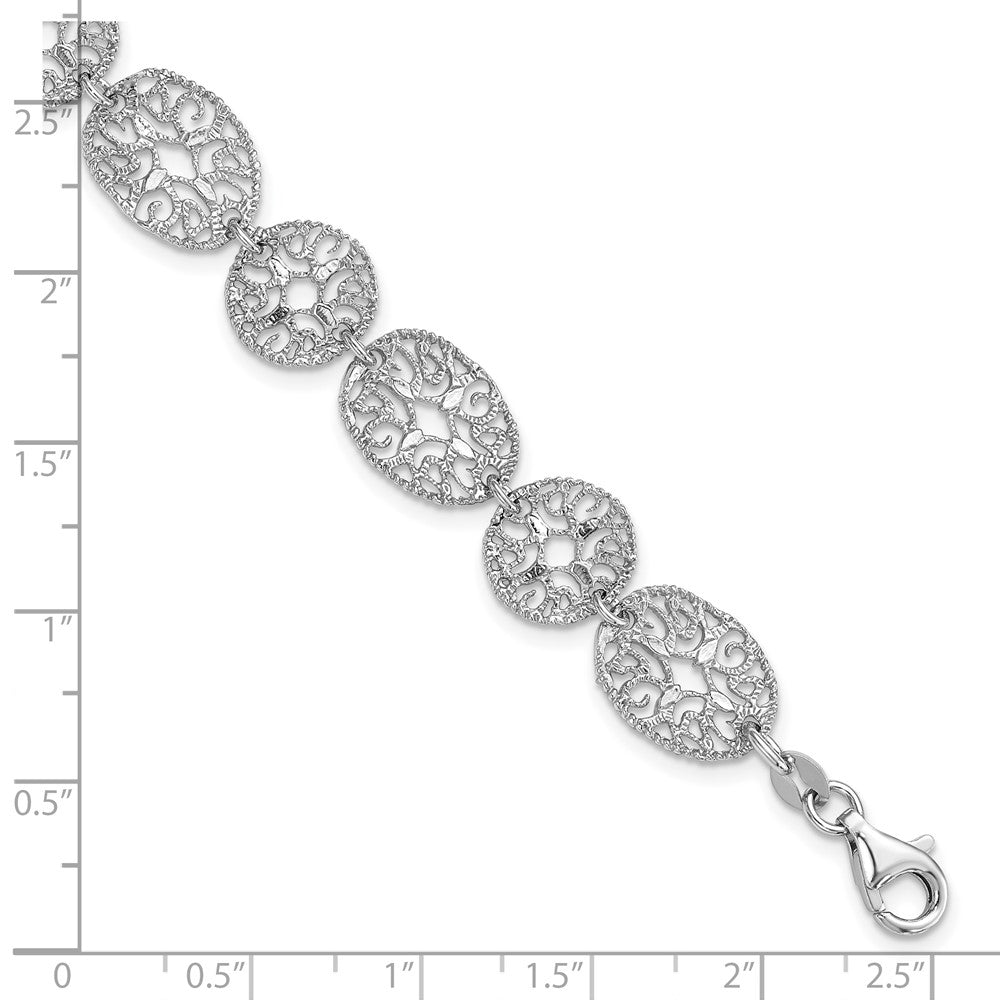 8.25 Inch Sterling Silver Rhodium Polished Circles Bracelet