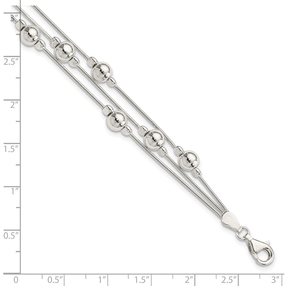 7.5 Inch Sterling Silver Polished Bead Snake Chain Bracelet