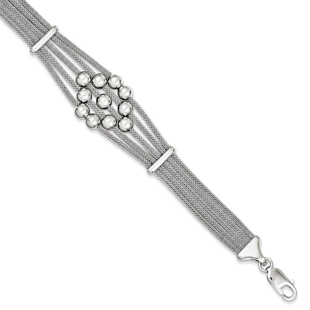 7.75 Inch Sterling Silver Rhodium Polished Rope And Bead Bracelet