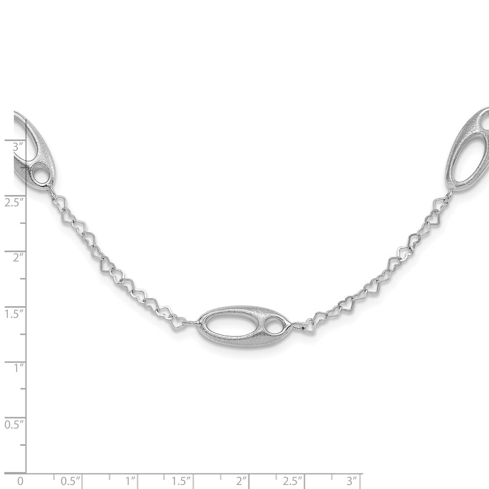 Sterling Silver Polished & Brushed Ovals And Heart Link Necklace