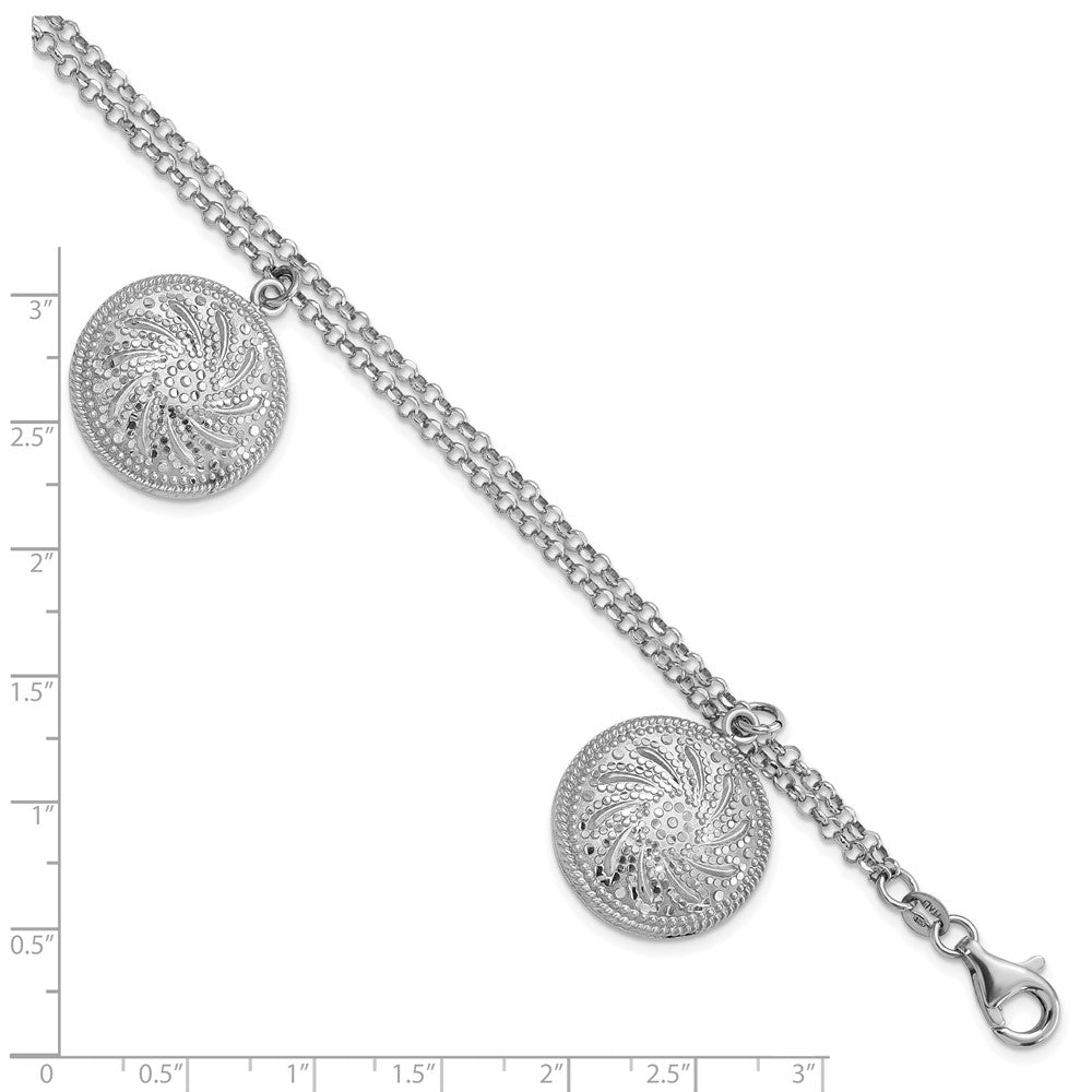 7.5 Inch Sterling Silver Rhodium-Plated Diamond Cut Hollow Discs Bracelet