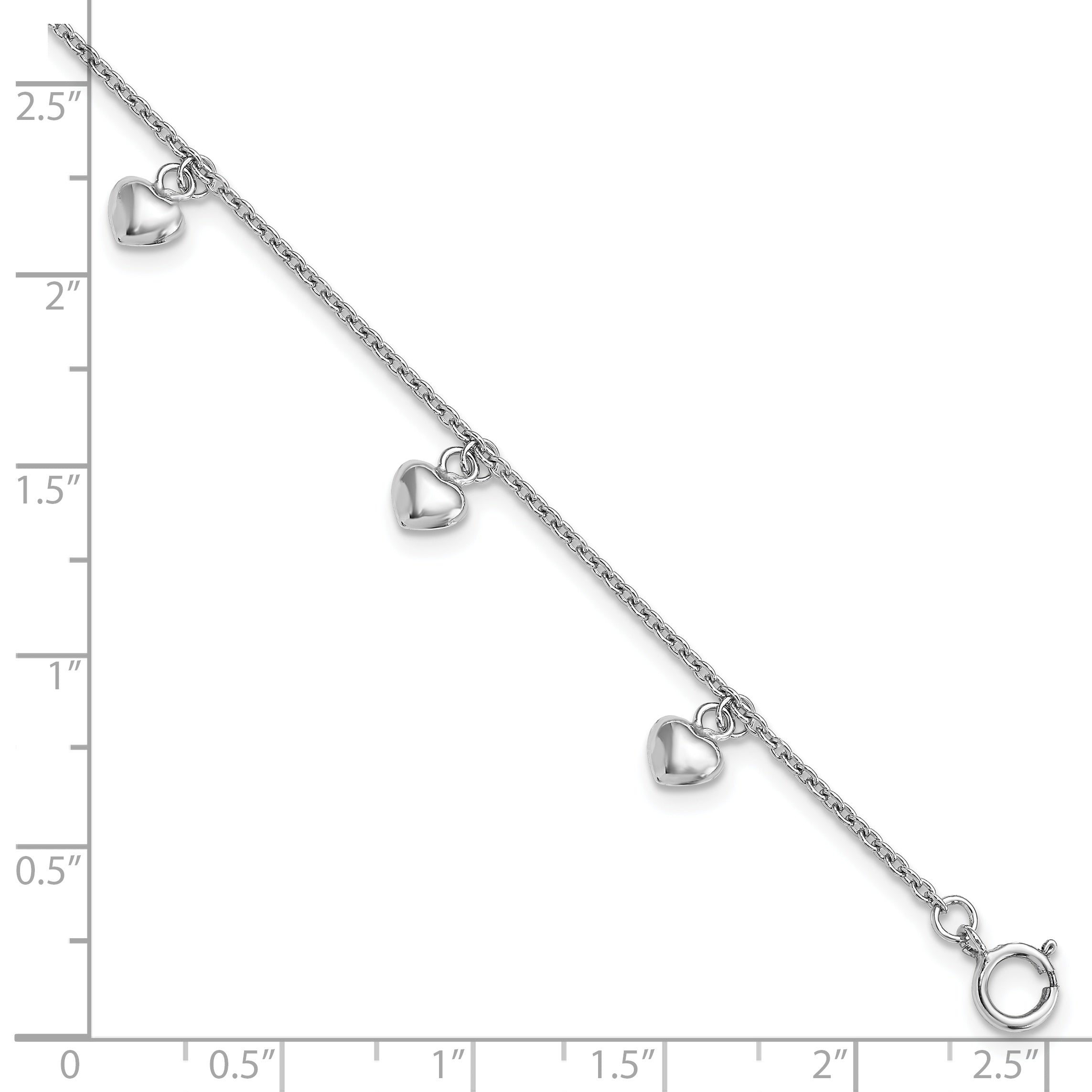 6 Inch Sterling Silver Rhodium-Plated Polished Hearts Children'S Bracelet