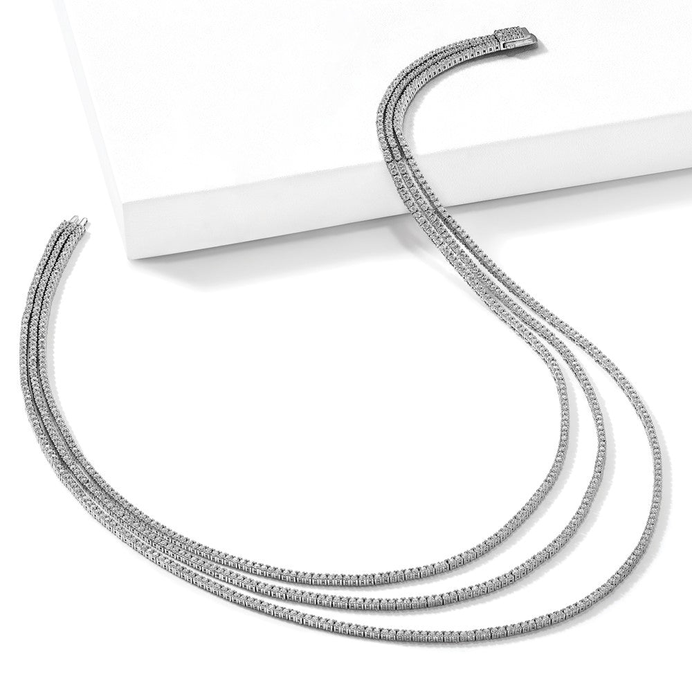 Sterling Silver Shimmer Rhodium Plated 16 Inch 732 Stone Cz 3 Strand Layer Necklace