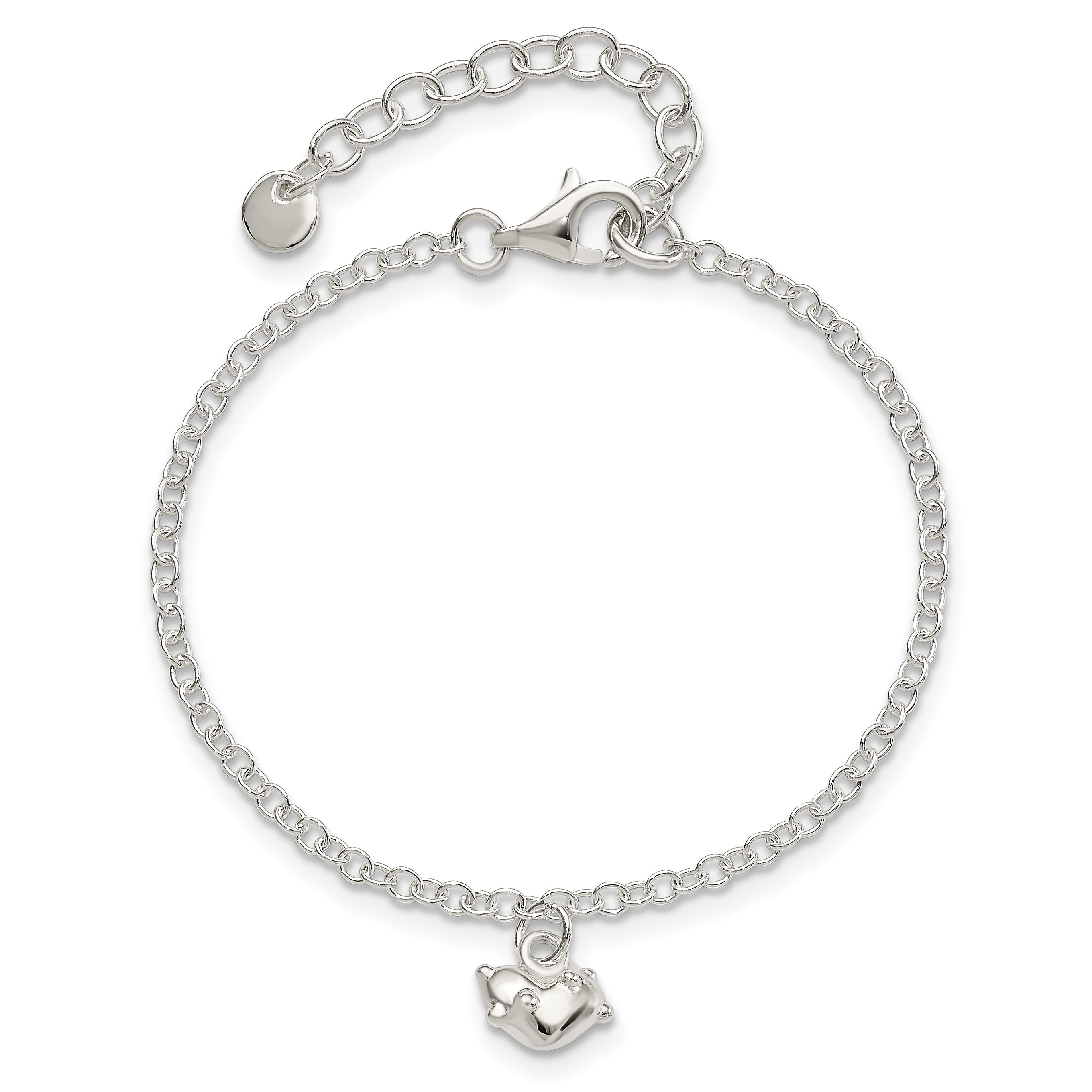 7 Inch Sterling Silver Polished Heart With 1.5In Extension Children'S Bracelet