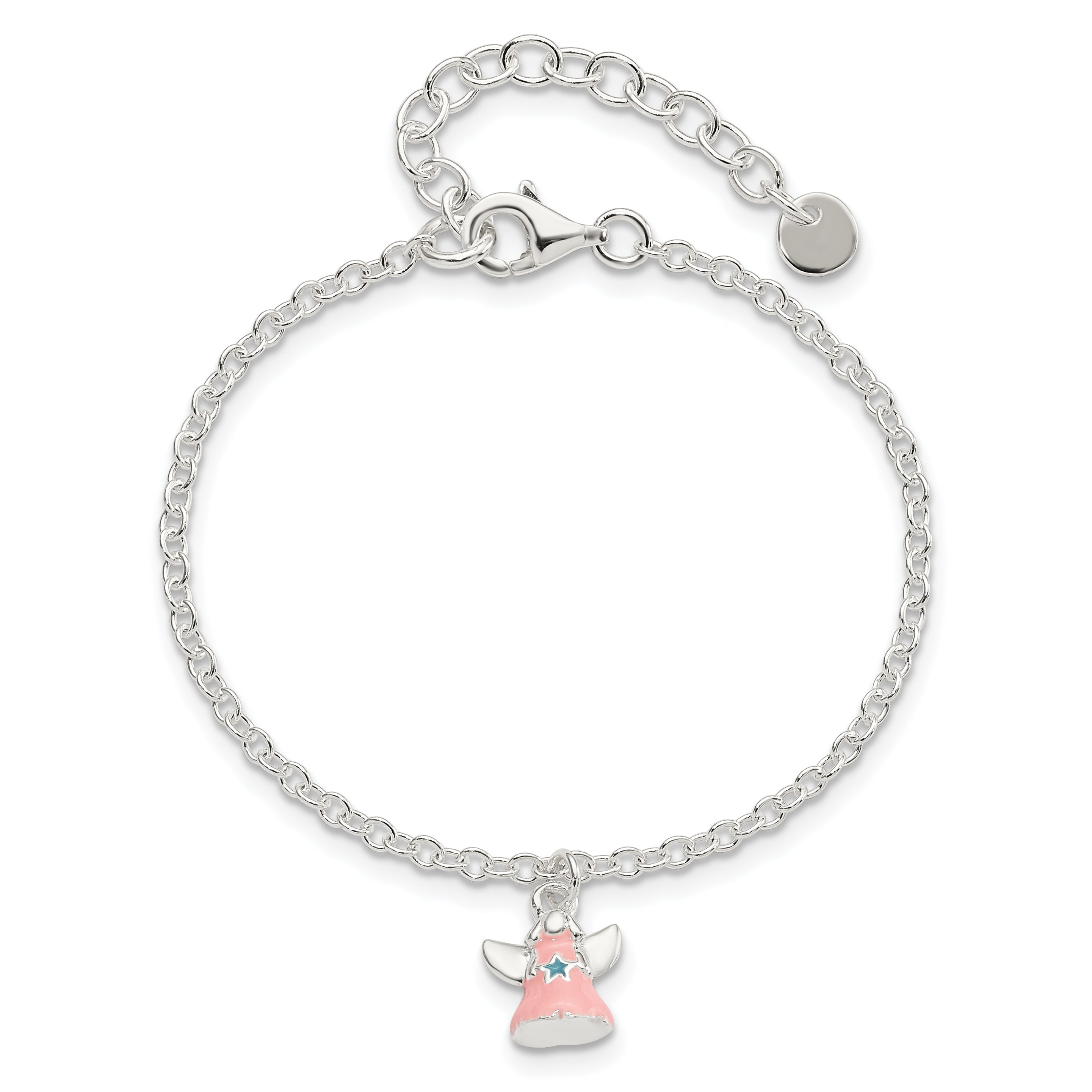 5.5 Inch Sterling Silver 5.5In Plus 1.5In Ext Pink Enamel Angel Kid'S Bracelet