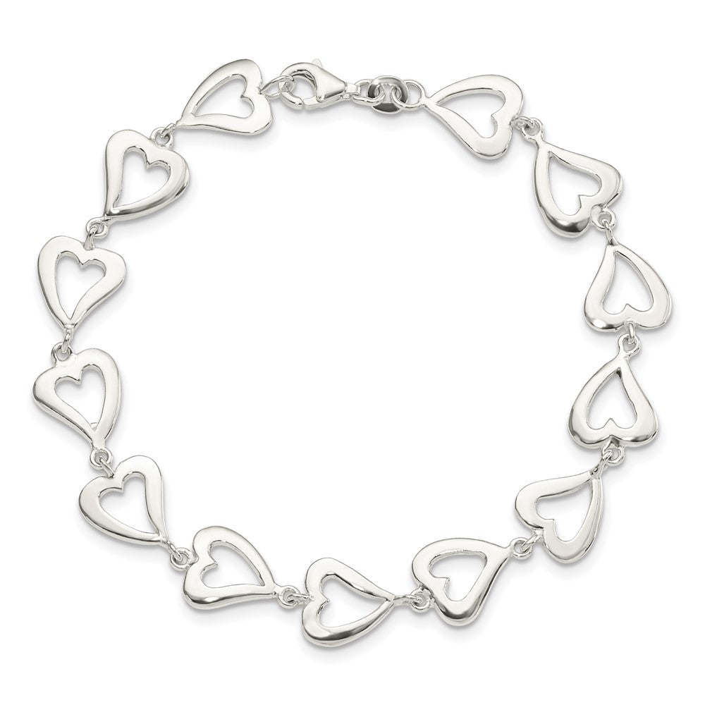 7.5 Inch Sterling Silver Polished Heart Bracelet