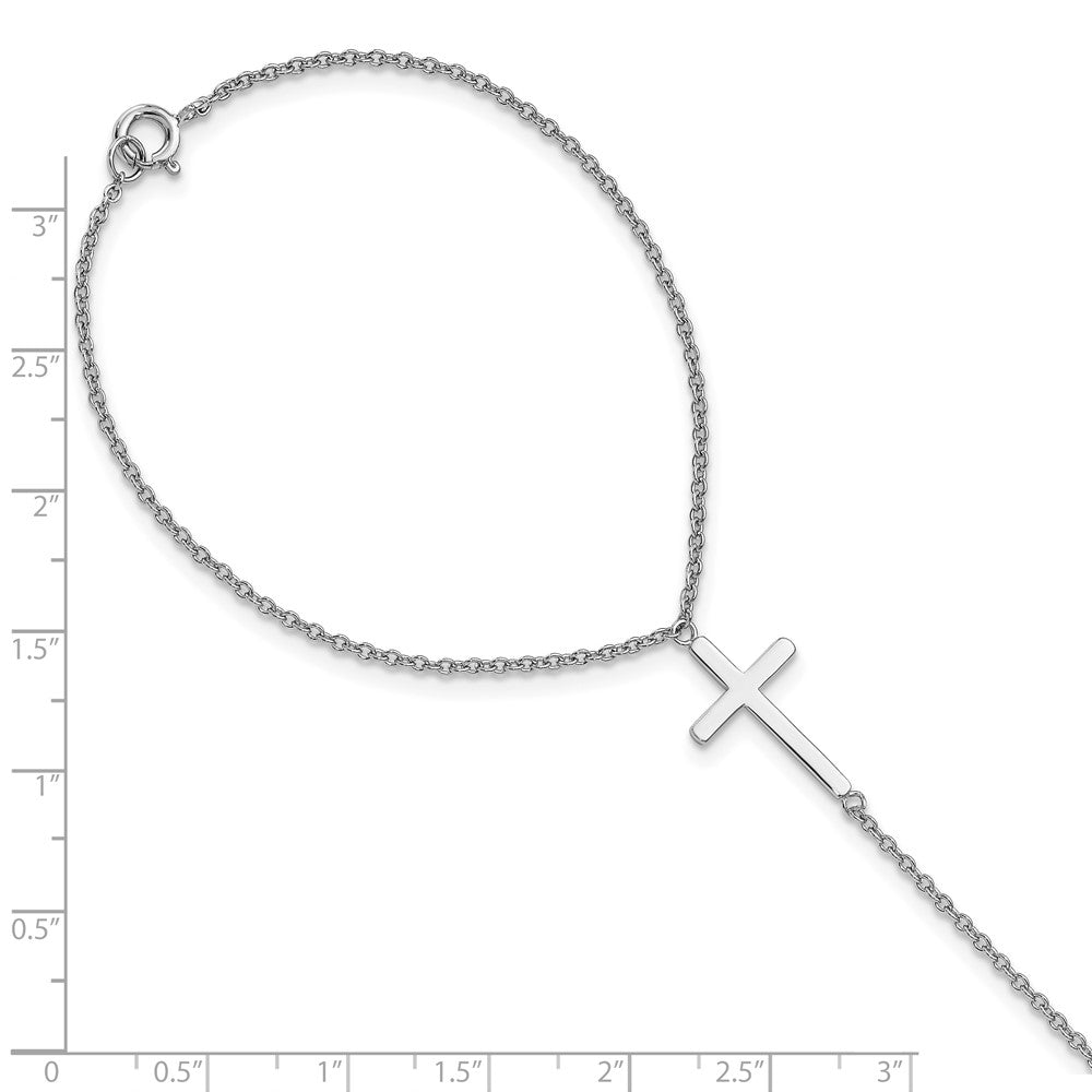 Sterling Silver Rhodium-Plated Polished Cross Attached Ring/Bracelet