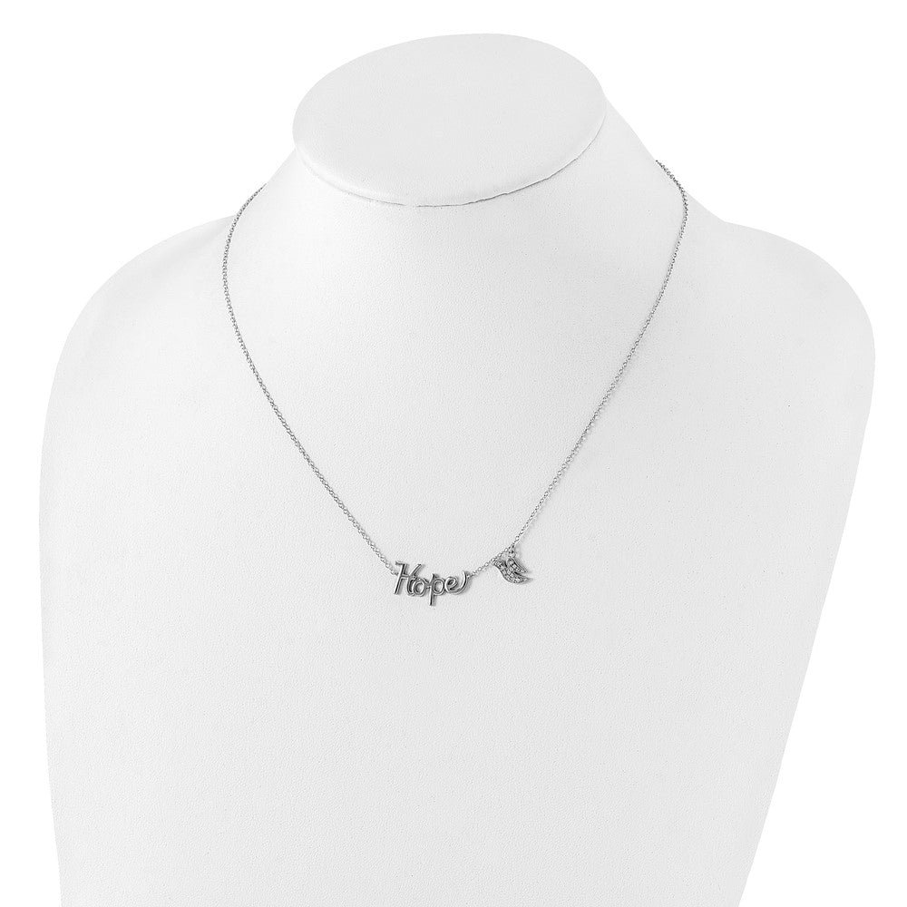 Sterling Silver Rhodium-Plated Hope W/Cz Dove Charm Necklace