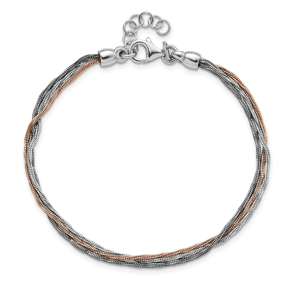 8.25 Inch Sterling Silver Rose-Tone & Ruthenium-Plated W/.75In Ext Bracelet