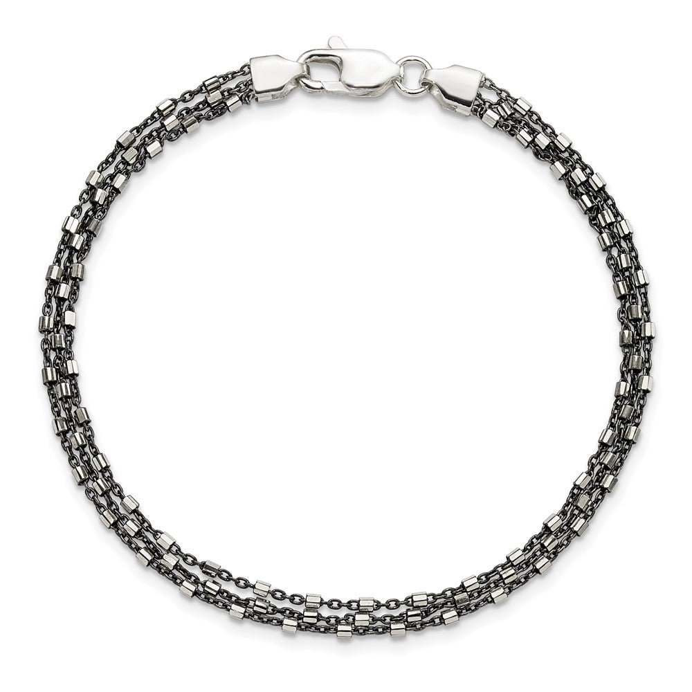 7.5 Inch Sterling Silver Ruthenium-Plated Multi-Chain 3 Strand Bracelet