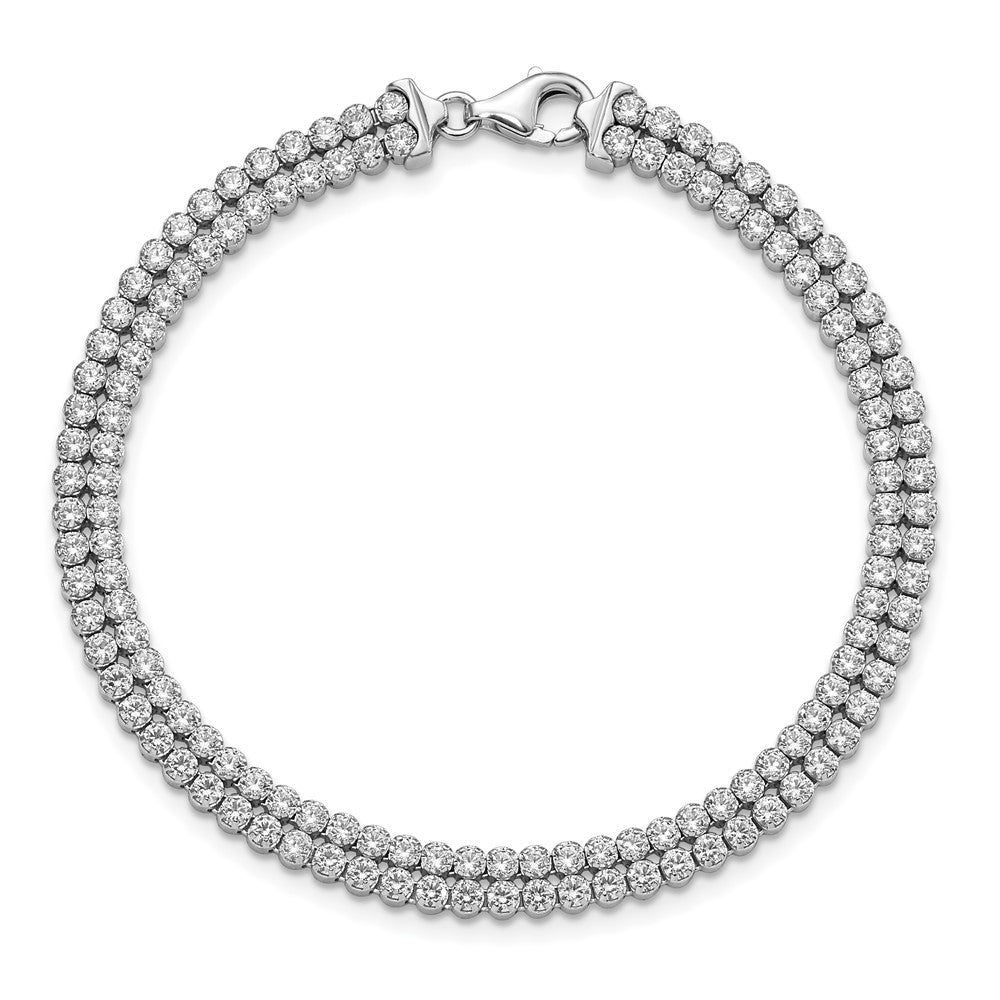 7 Inch Sterling Silver Polished Cz 2 Strand Bracelet