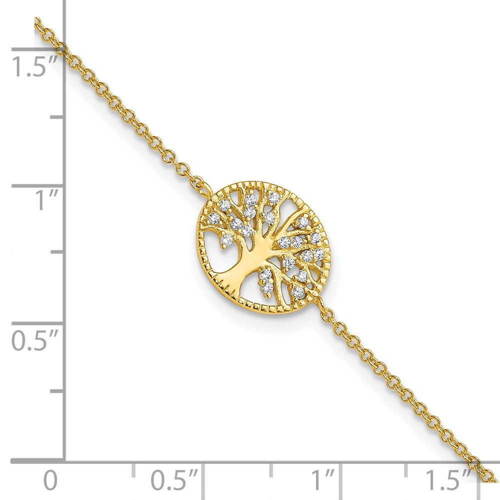 7 Inch Sterling Silver Polished Gold-Plated Tree With Cz Bracelet