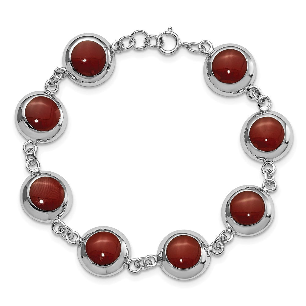 7 Inch Sterling Silver Polished Round Red Synthetic Coral Bracelet