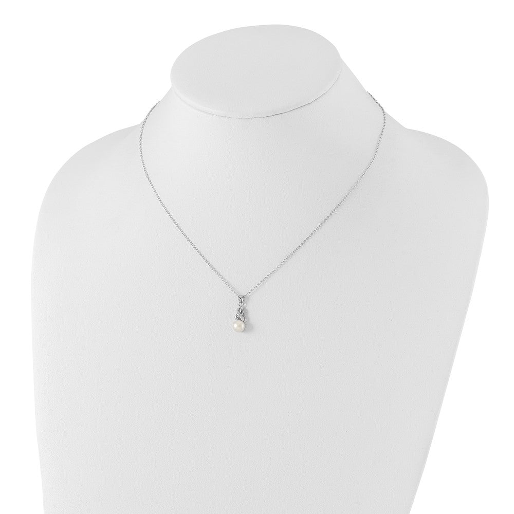 Sterling Silver Rhodium-Plated 6-7mm White Fwc Pearl Cz Pendant