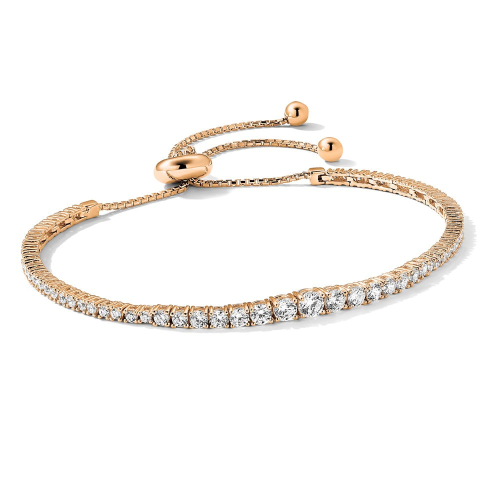 Sterling Silver Shimmer Rose-Tone Flash Rose Gold-Plated 67 Stone Graduated Cz Adjustable 5 Inch Up To 9 Bracelet