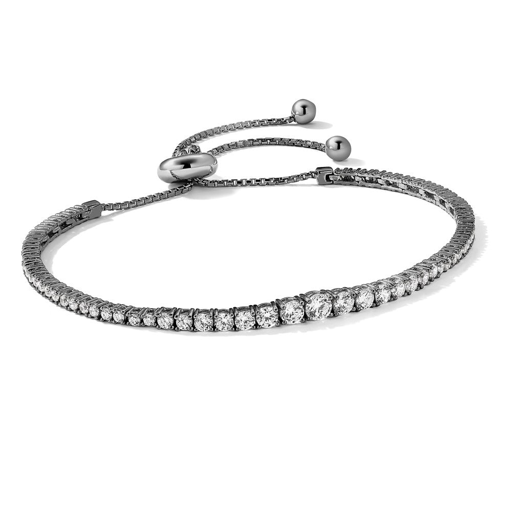 Sterling Silver Shimmer Black Rhodium-Plated 67 Stone Graduated Cz Adjustable 5 Inch Up To 9 Bracelet