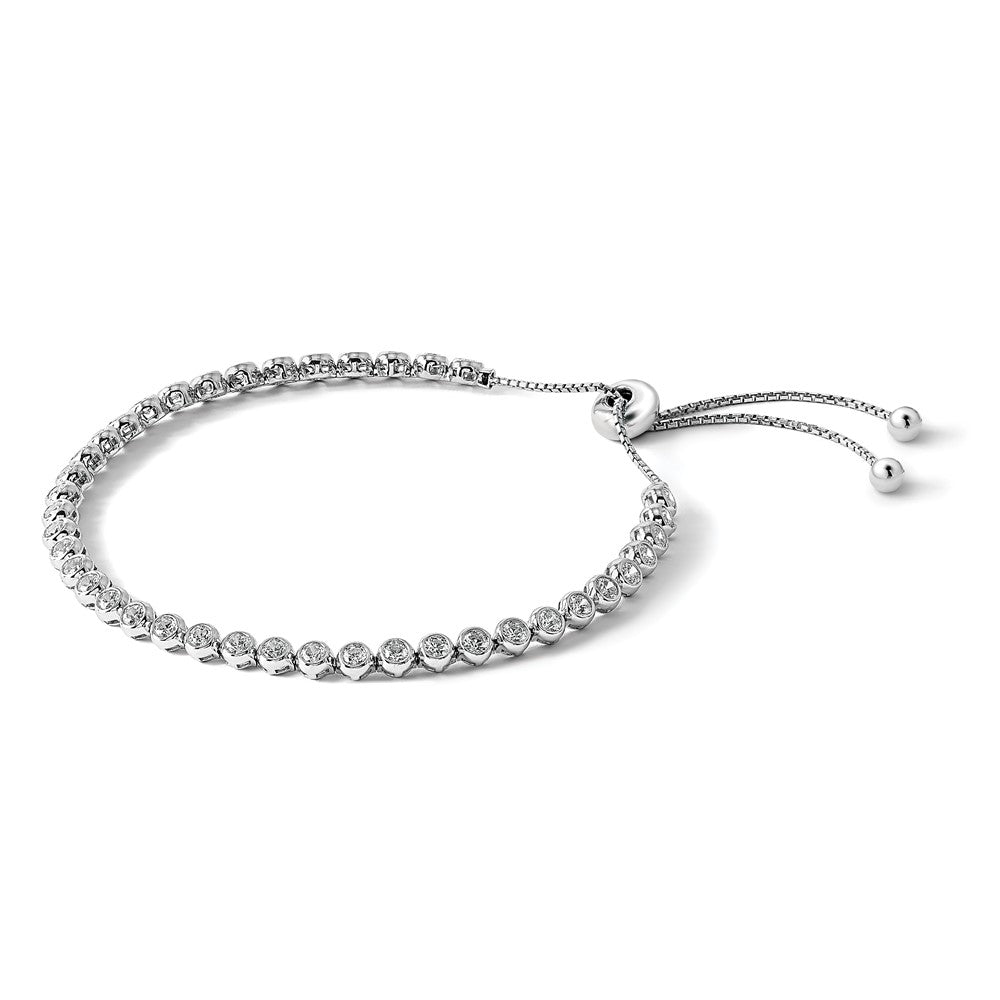 Sterling Silver Shimmer Rhodium-Plated 34 Stone Cz Adjustable 5 Inch Up To 9 Bracelet
