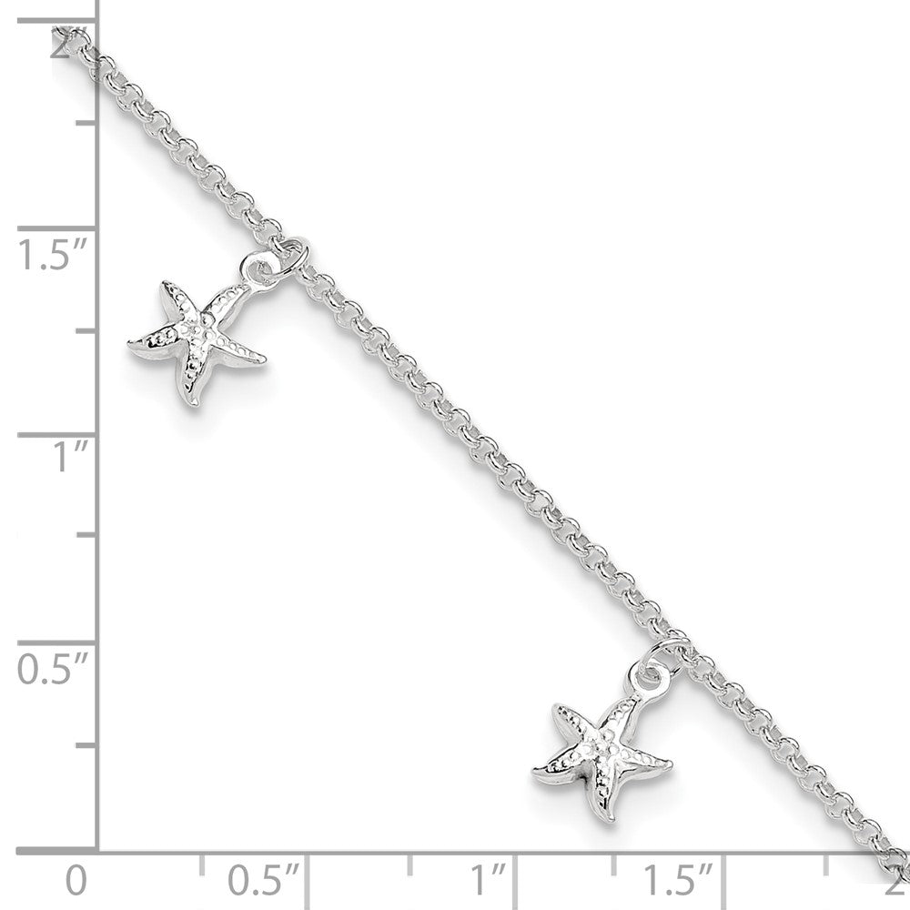 Sterling Silver Starfish Dangles 9 Inch Plus 1 Ext. Anklet