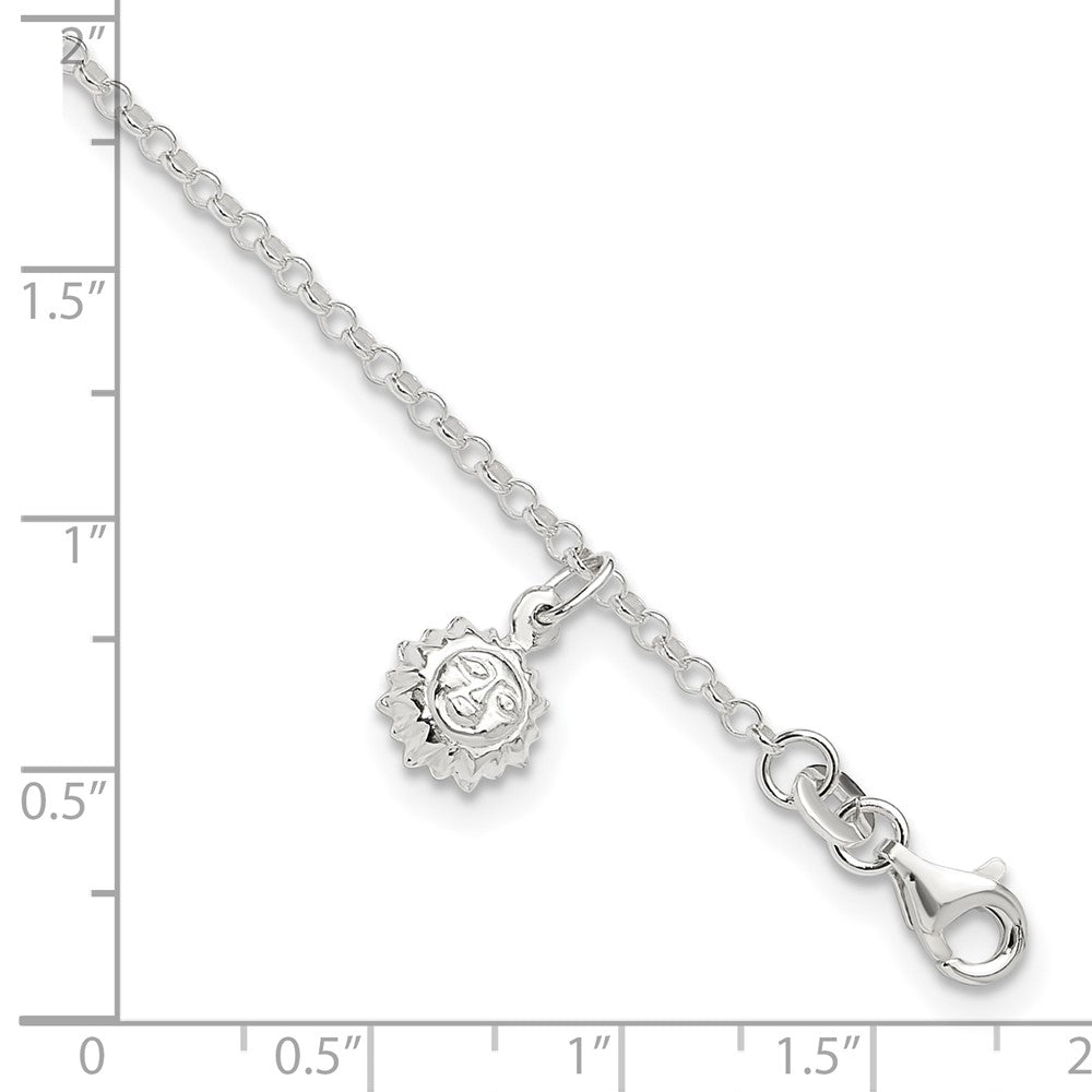 Sterling Silver Sun 10 Inch Plus 1 Ext. Anklet
