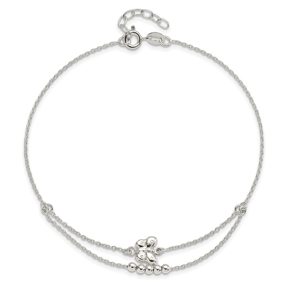 Sterling Silver Polished 9In Plus 1In Ext Butterfly Anklet
