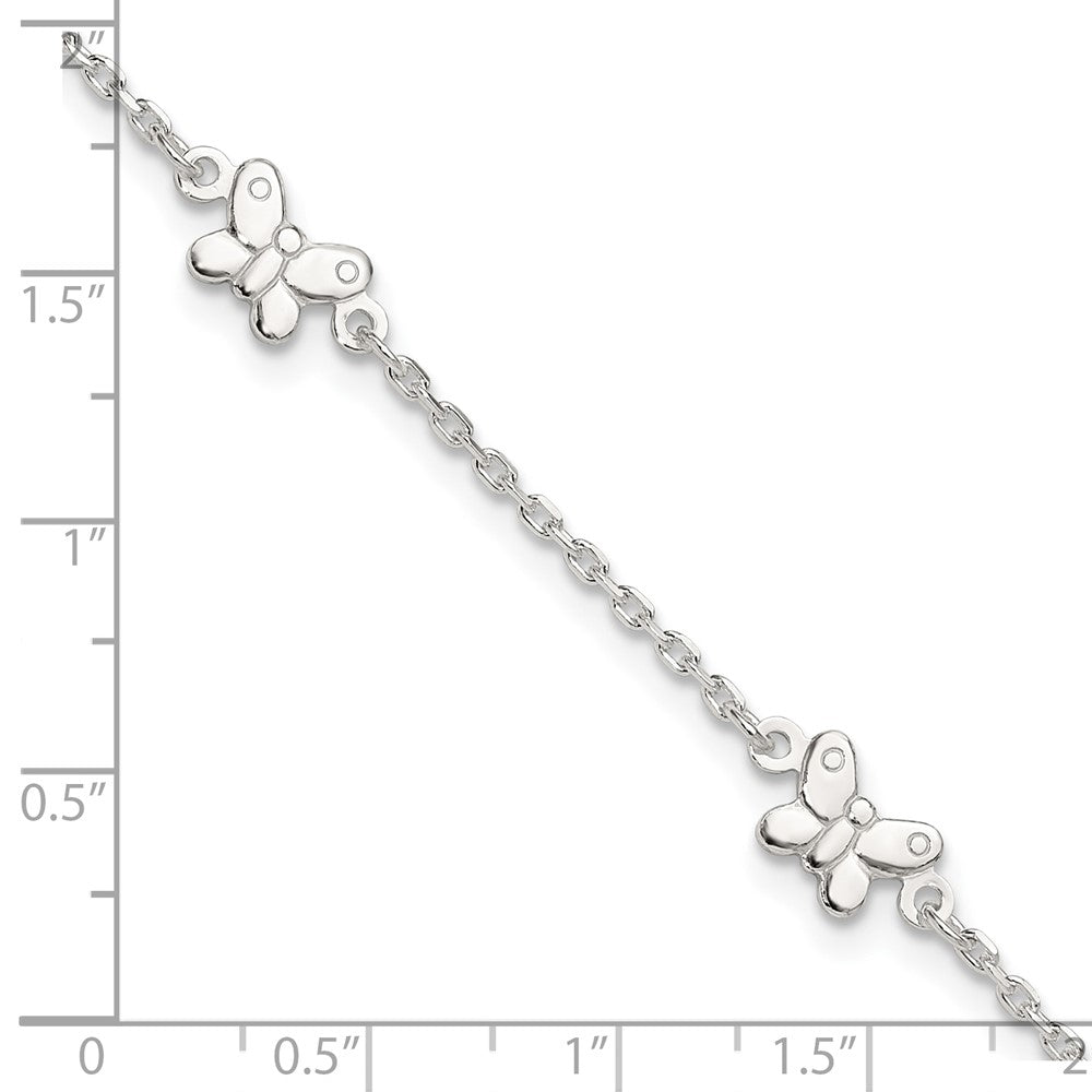 Sterling Silver Polished Butterfly 9In Plus 1In Ext Anklet