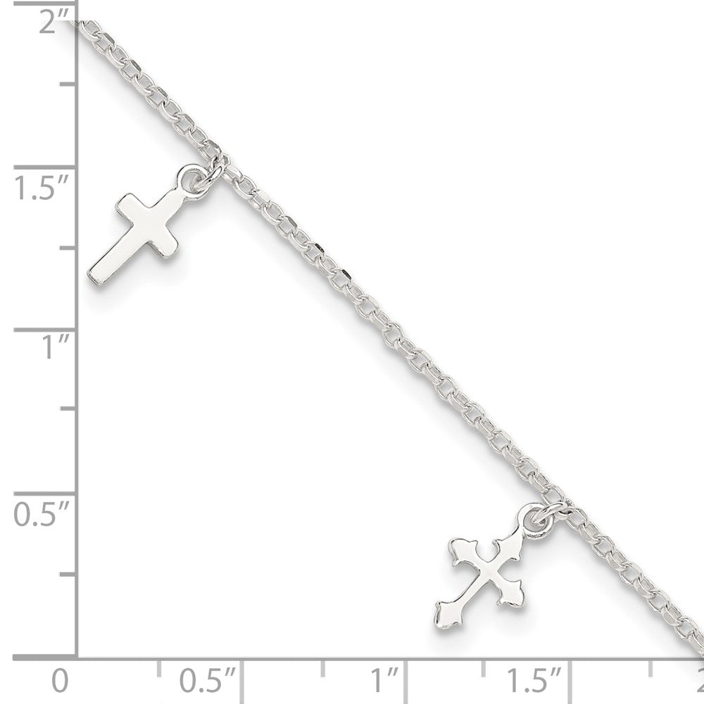 Sterling Silver Polished Cross Dangle 9In Plus 1In Ext Anklet