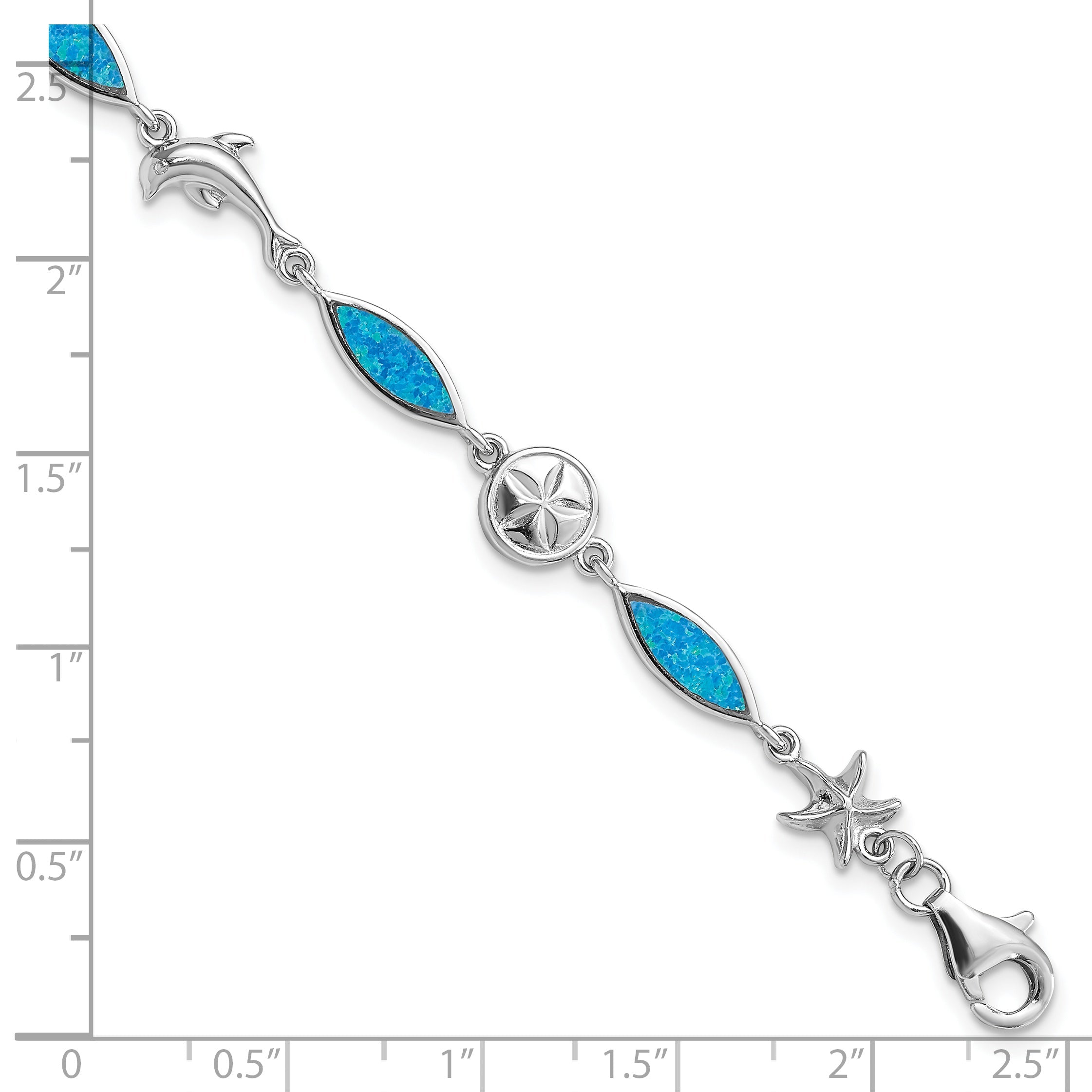 Sterling Silver Rhodium-Plated Lab Created Opal Sea Life 7 Inch Bracelet
