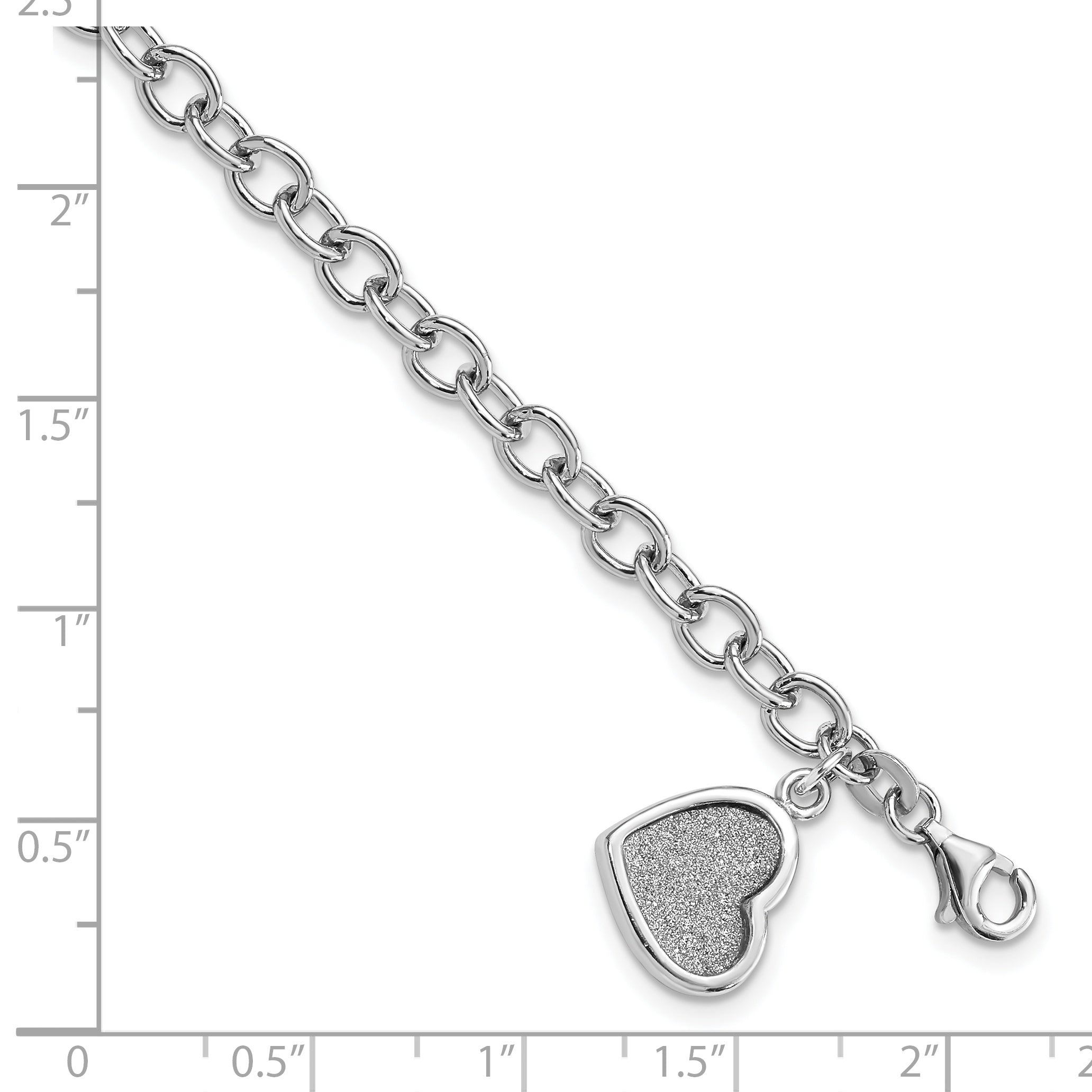 7.5 Inch Sterling Silver Rhodium-Plated Glitter Enamel Heart Bracelet