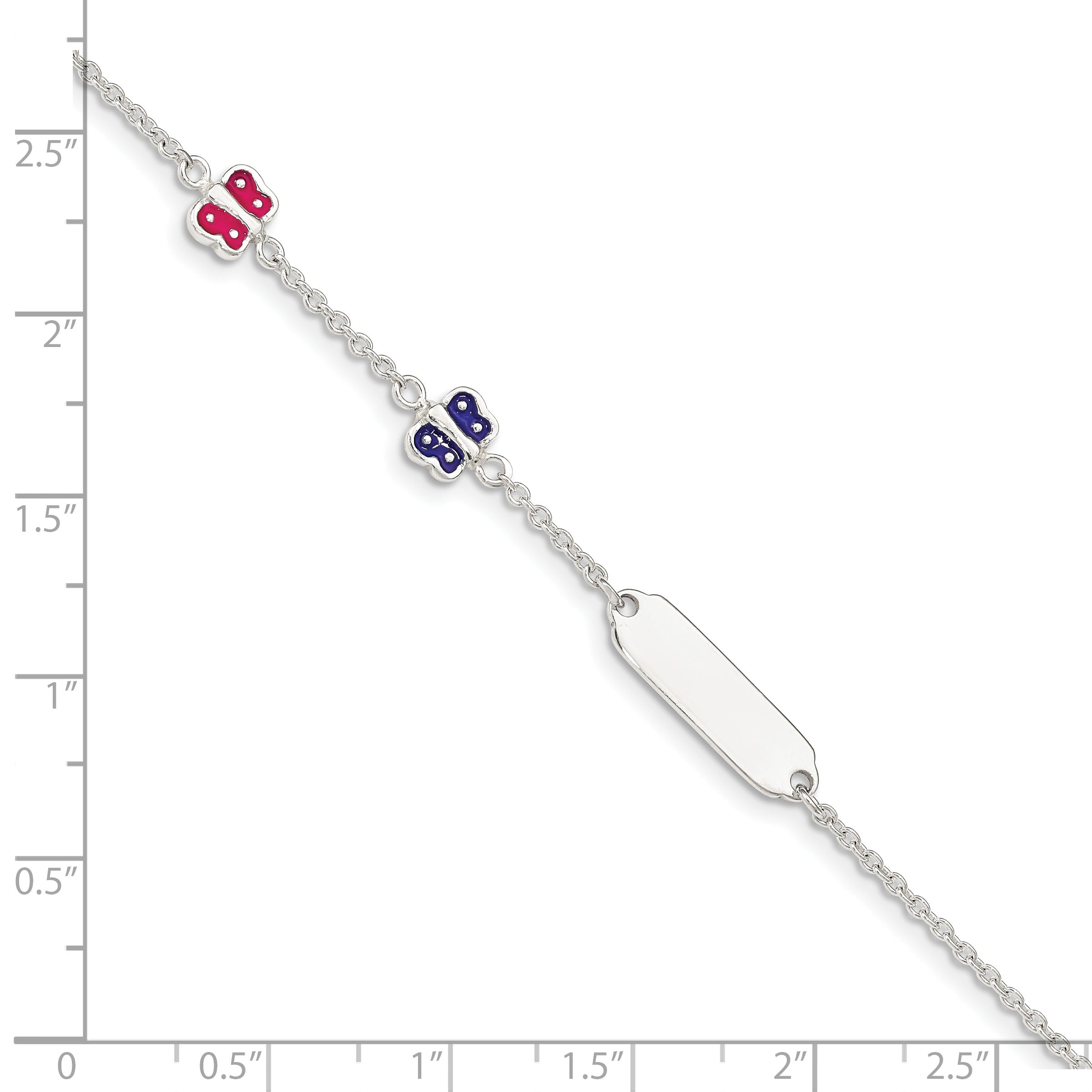 5.5 Inch Sterling Silver Enamel Butterfly W/ 1In Ext Childs Id Bracelet