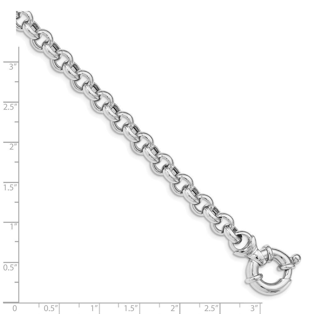 7.5 Inch Sterling Silver Rhodium Plated Polished Rolo Link Bracelet