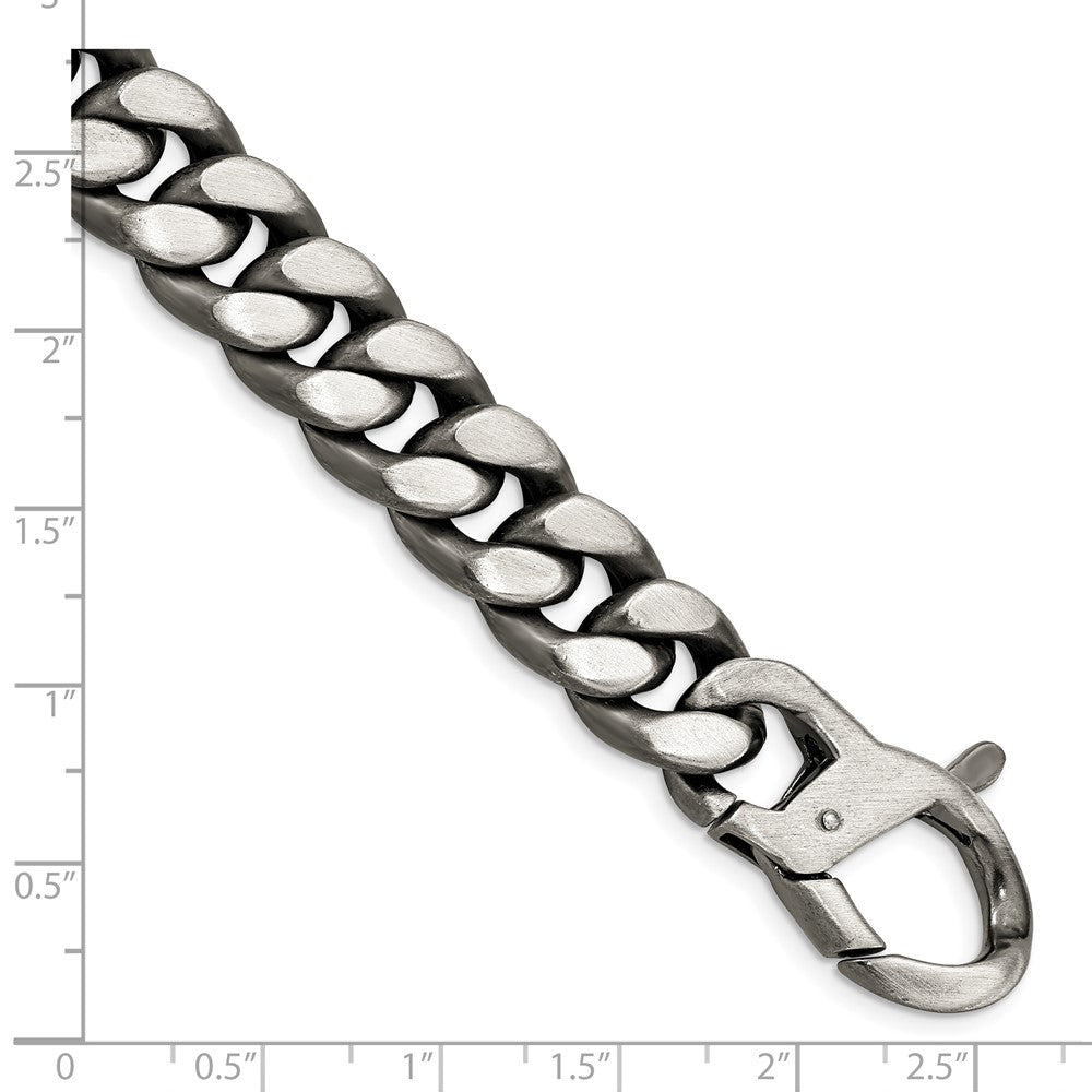 8.5 Inch Sterling Silver Ruthenium/Antiqued Brushed Curb Link Bracelet