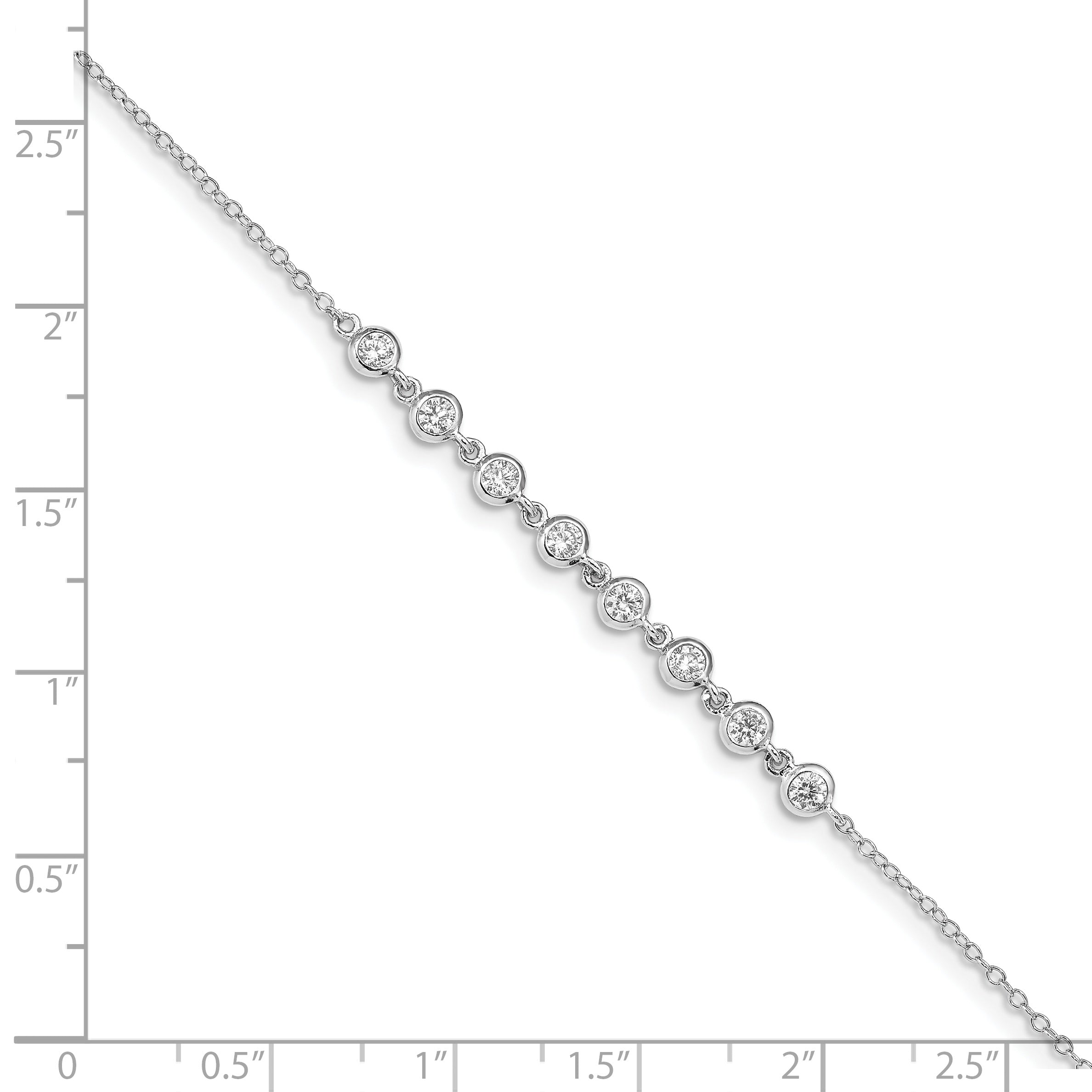 6.75 Inch Sterling Silver Rhodium-Plated Bezel Cz W/.5In Ext Bracelet