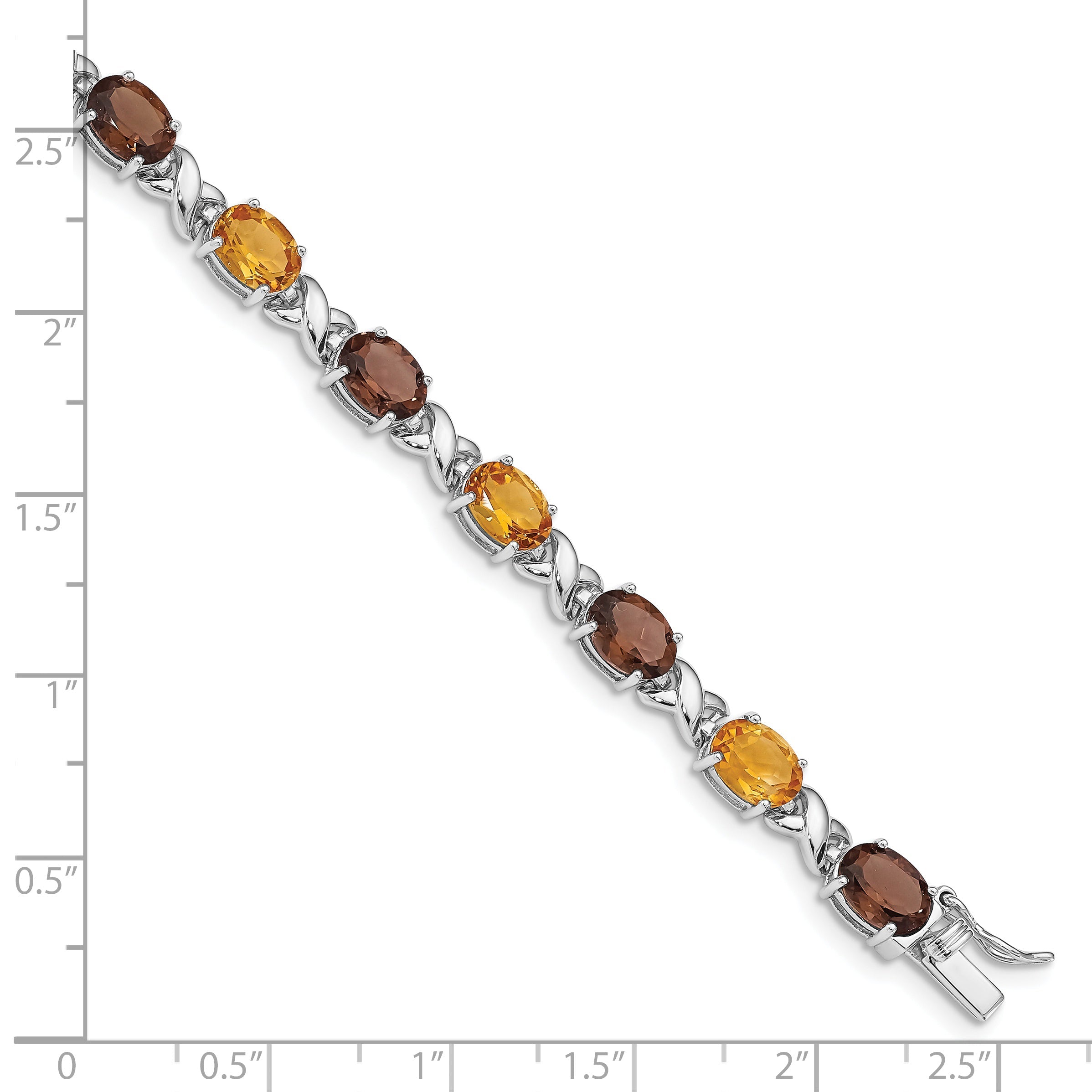 7.5 Inch Sterling Silver Rhod-Pltd Smoky Quartz/Citrine/Wh.Topaz Bracelet