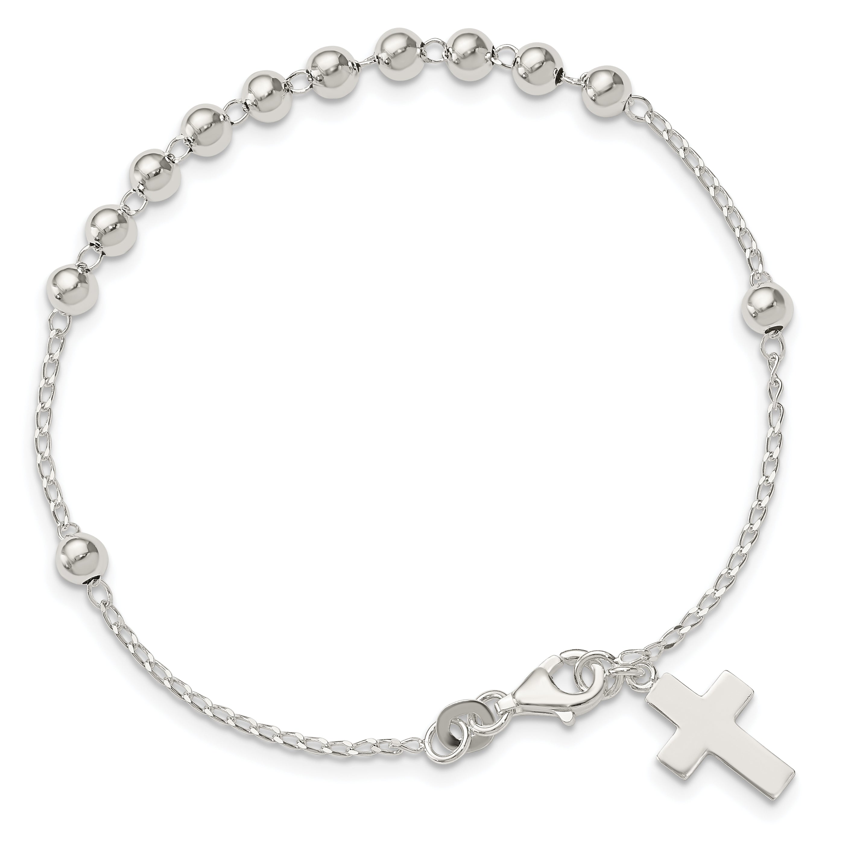 7.5 Inch Sterling Silver Beaded Cross Bracelet