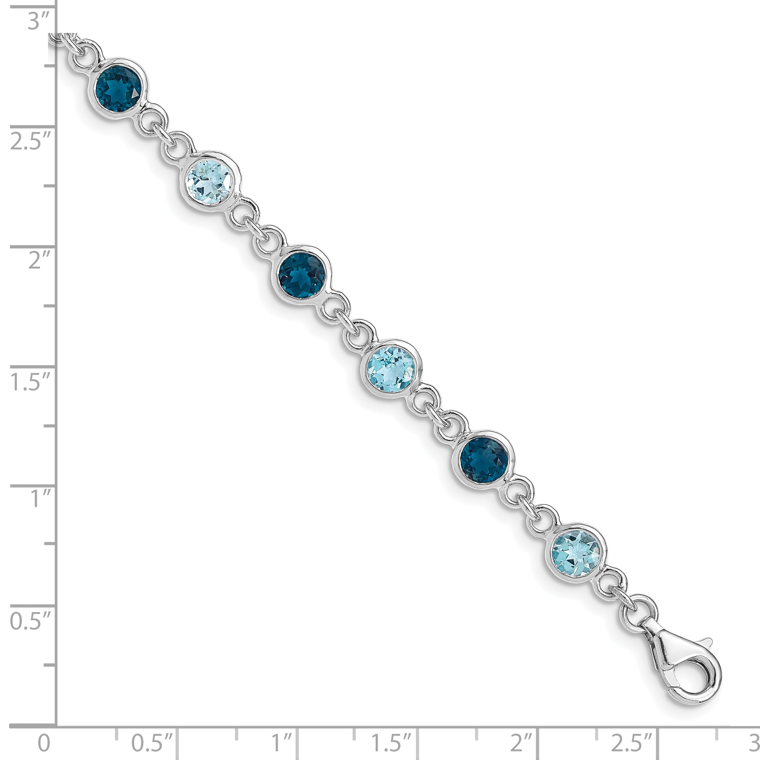 8 Inch Sterling Silver Rhod-Plat London And Light Swiss Blue Topaz Bracelet