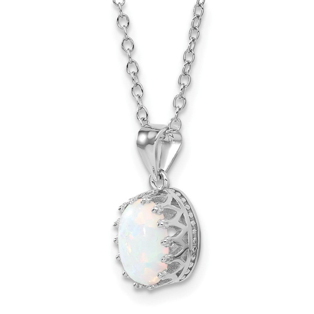 Sterling Silver Rhodium-Plated Polish Oval Created Opal Necklace