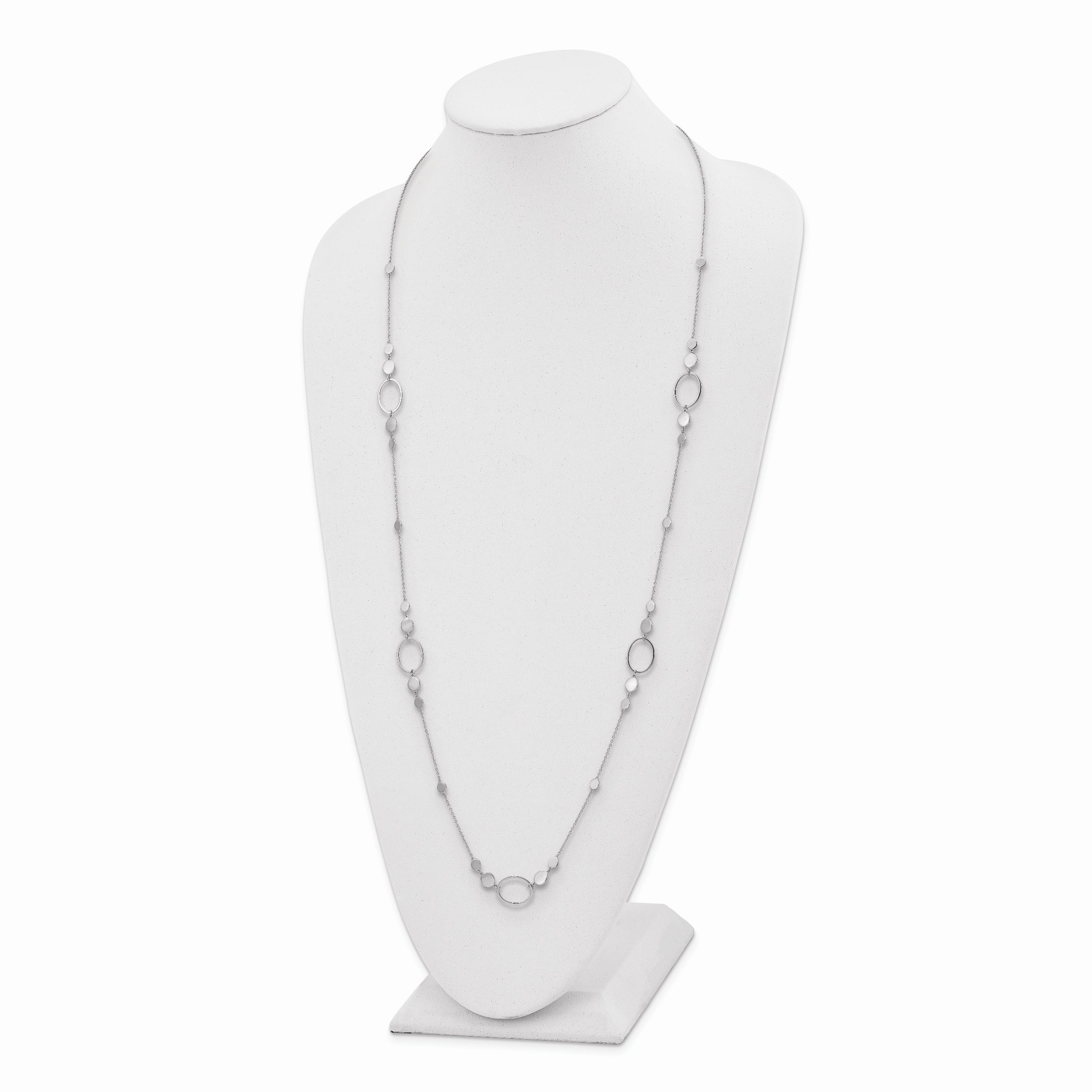 Sterling Silver Rhodium-Plated Polished Ovals And Discs Necklace