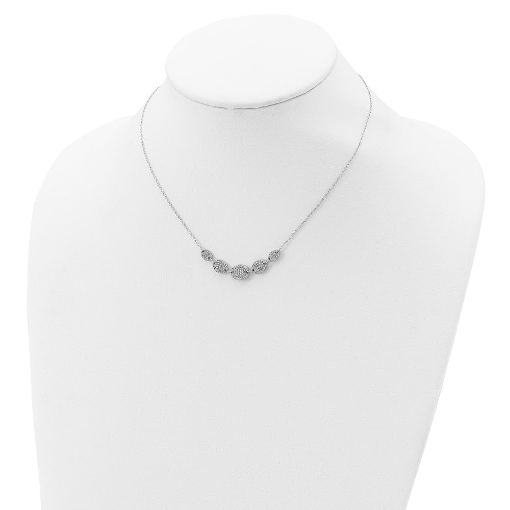 Sterling Silver Rhodium-Plated 5-Cz Ovals W/2In Ext Necklace