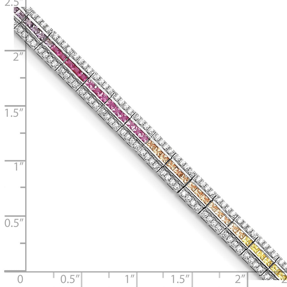 Sterling Silver Prizma Rhodium-Plated 7.25 Inch Channel-Set White And Colorful Cz Bracelet