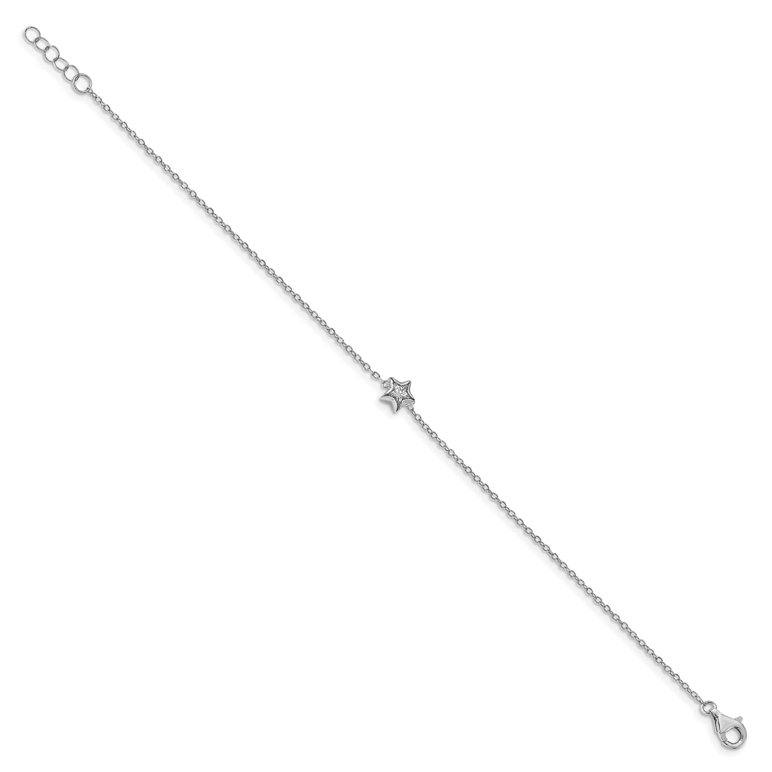 6.75 Inch Sterling Silver Rhodium-Plated Bezel Set Cz W/ .5In Ext. Bracelet