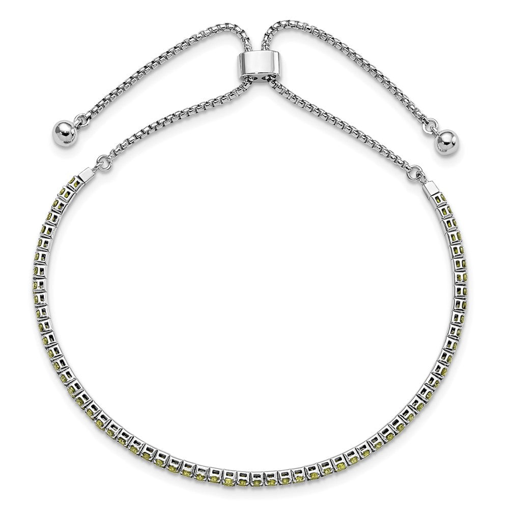 Sterling Silver Rhod-Plated August Light Green Cz Adjustable Bracelet