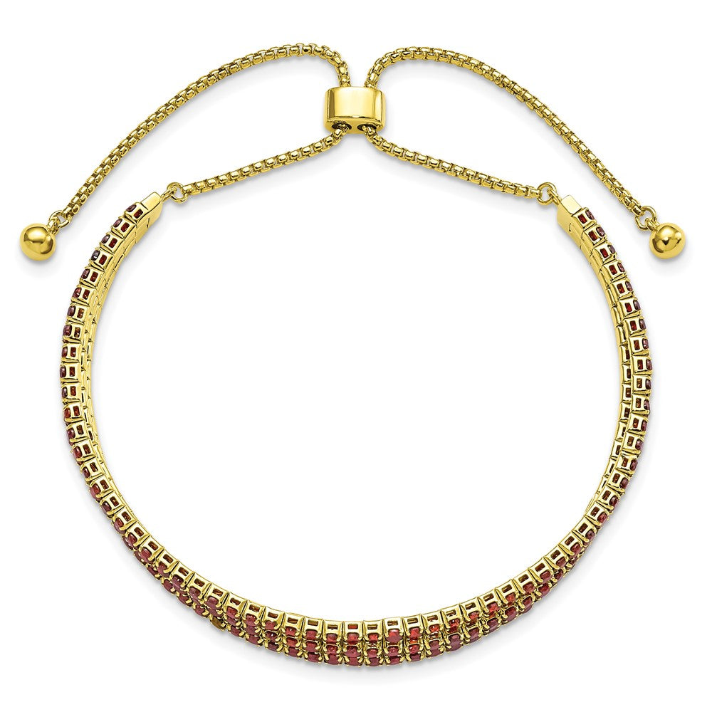 Sterling Silver Ss Gold Tone January Red Triple Cz Adjustable Bracelet