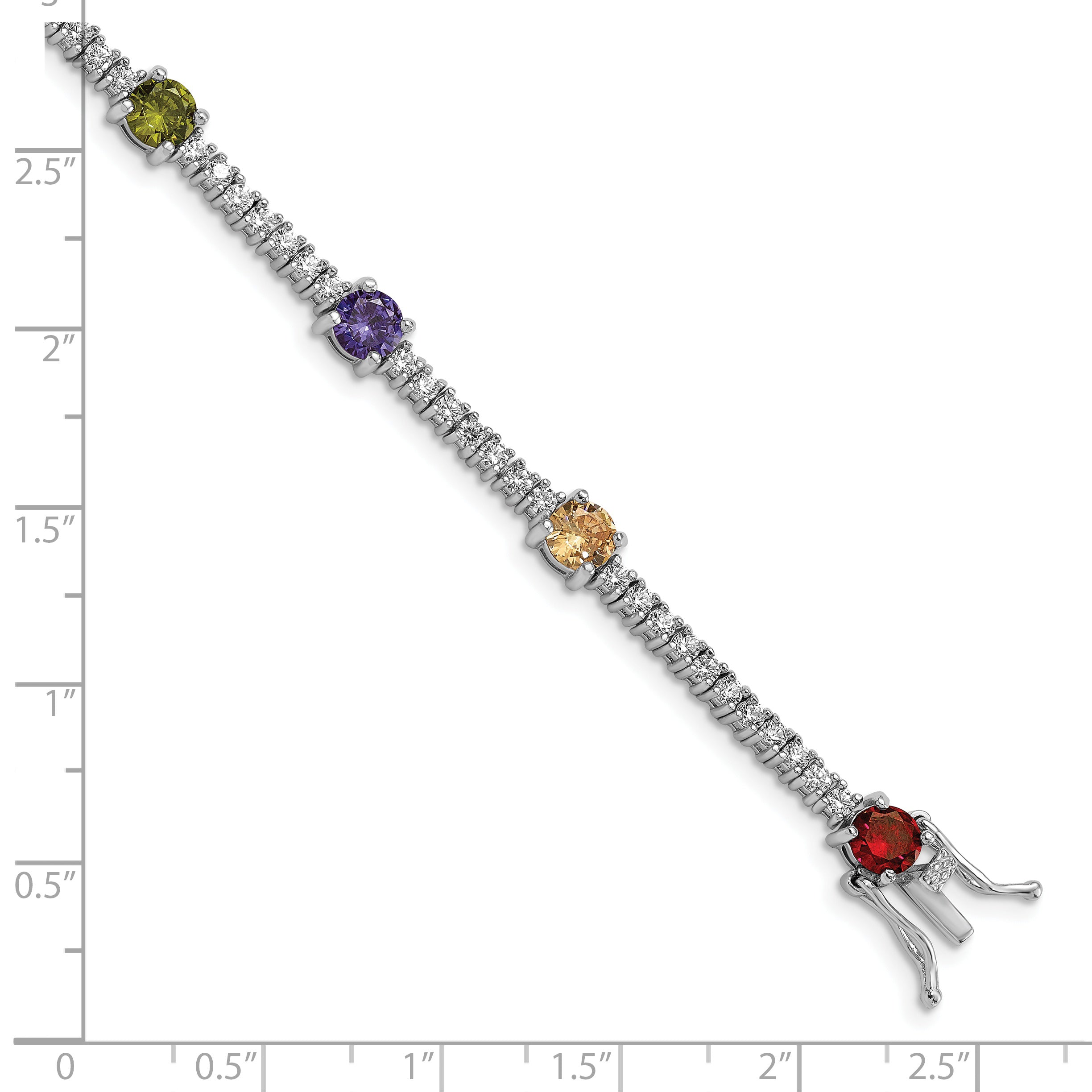 Sterling Silver Prizma Rhodium-Plated 7.5 Inch White And Colorful Round Cz Bracelet