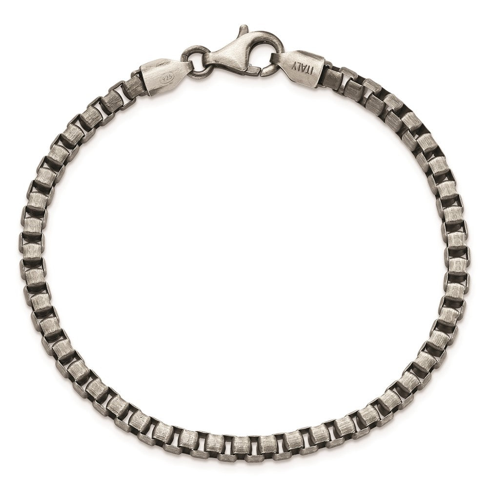 8 Inch Sterling Silver Antiqued Brushed Box Bracelet