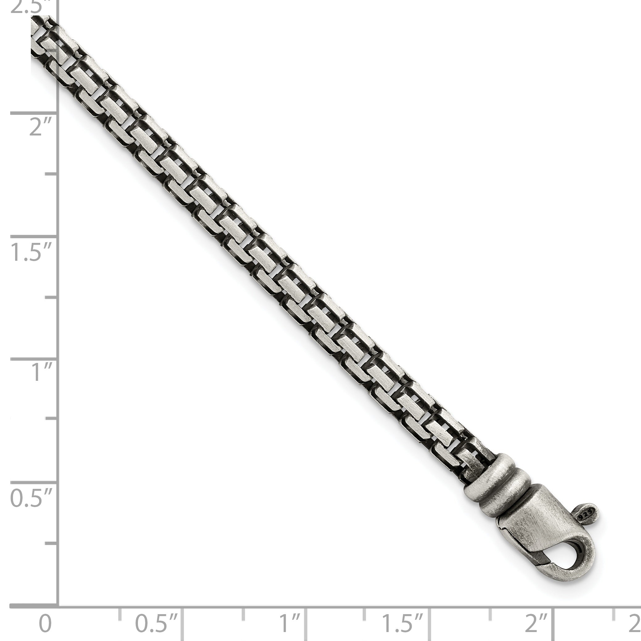 8.5 Inch Sterling Silver Brushed Antiqued Bismarck Chain Bracelet