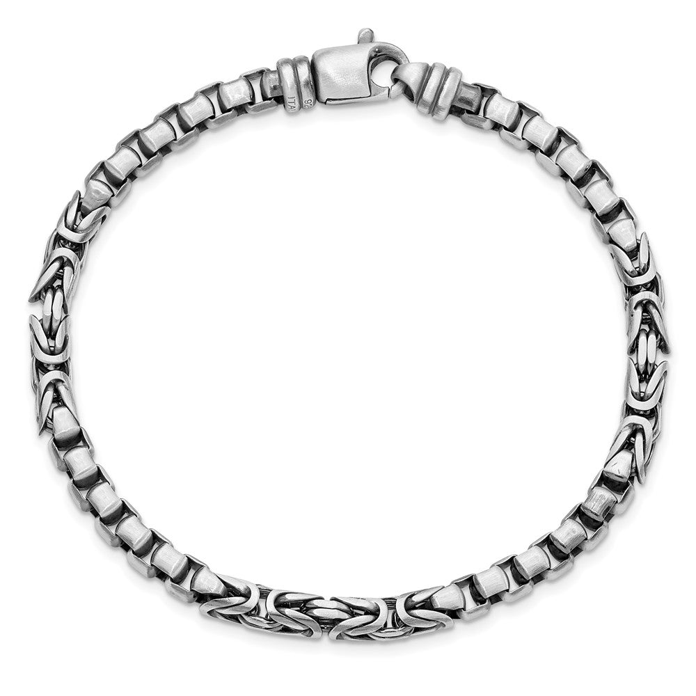 8.5 Inch Sterling Silver Mens Antiqued Brush Byzantine/Box Link Bracelet