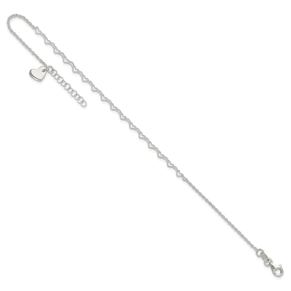 Sterling Silver Heart Link 9In Plus 1 In Ext. Anklet