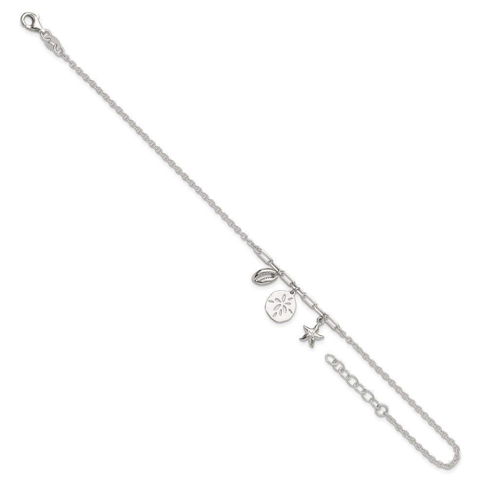 Sterling Silver Shells 9In Plus 1 In Ext. Anklet