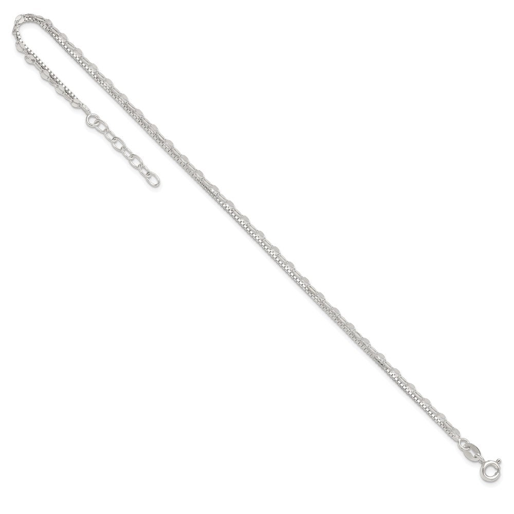 9 Inch Sterling Silver 2-Strand 9In Plus 1 In Ext. Fancy Chain Anklet