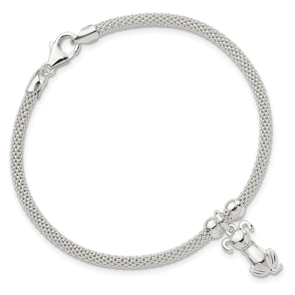 7.25 Inch Sterling Silver Polished Cz Dog Charm Bracelet